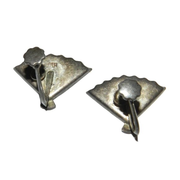 Vintage Silver Earrings Damascene Fan Japan Gold Tone - Picture 4 of 12